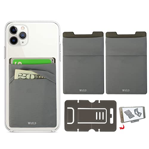 Image of RFID Blocking Phone Card Wallet - Double Secure Pocket - Ultra-Slim Self Adhesive Credit Card Holder Card Sleeves Phone Wallet Sticker All Smartphones(Gray)-2PC