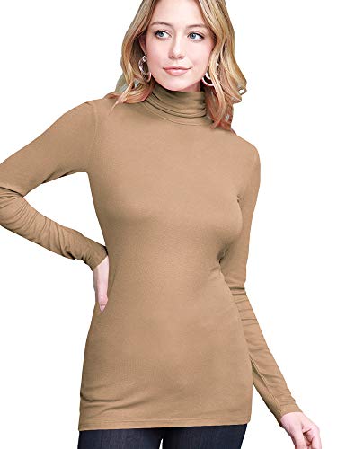 Image of Lock and Love Women's Turtleneck Top Lightweight Long Sleeve Slim Fit Pullover, Soft Rayon Stretch Layering Basic, S-3XL