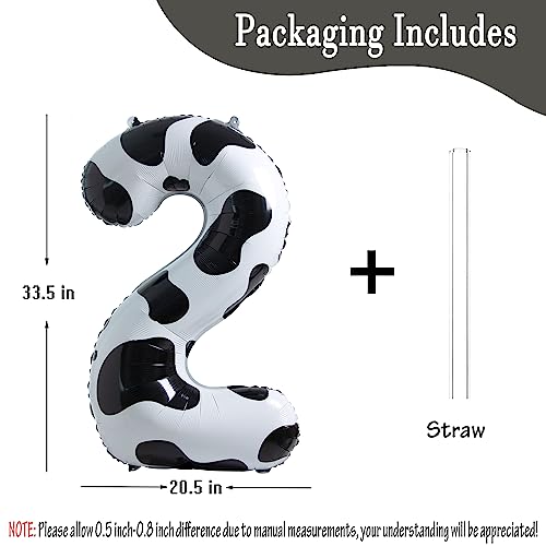 Image of Cow Print Number 2 Balloon, Large 40 Inch Cow Number Birthday Balloons | Helium Foil Mylar Balloon Cow Themed Birthday Party Decorations | Farm Barn Decor for kids,Girl,Boy