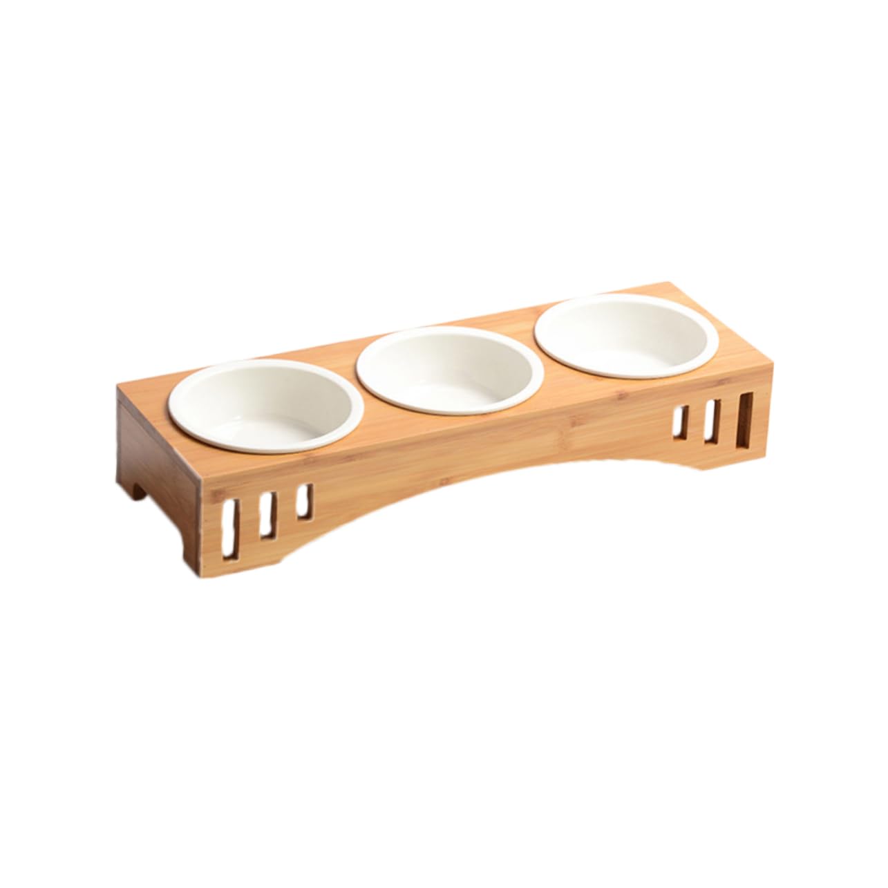 FRCOLOR Ciotole in Ceramica per Animali Domestici con Supporto in Bambù Inclinato Antiscivolo per Cani e Gatti Facile da Pulire con Tre Ciotole e Supporto