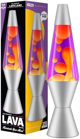 Lava Lamp 2125, Yellow Wax, Purple Liquid, Silver Base and Cap, Original 14.5 inch LAVA Motion Lamp to Illuminate Your Mood