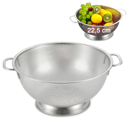 Scolapasta Microforato in Acciaio Inox, Colapasta Metallico Perforato per Cucina con Manico e Base, Filtro Professionale, Filtro Durevole per Scolare Verdura, Frutta, Riso e Pasta, 22,5 cm
