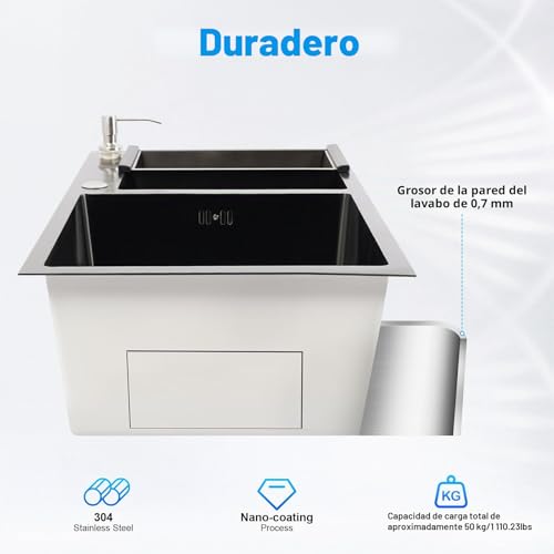 Fregadero doble de acero inoxidable diseño elegante color negro mate minimalista 5