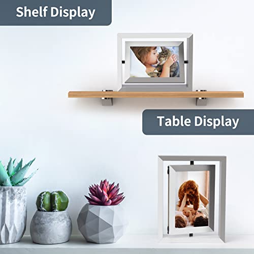 Exyglo 2 Pack 4X6 Picture Frames, Color Contrast Rotating Photo Frame Wooden 2 Sided Frames For Vertical Or Horizontal Tabletop Display, White+Grey #TOP3
