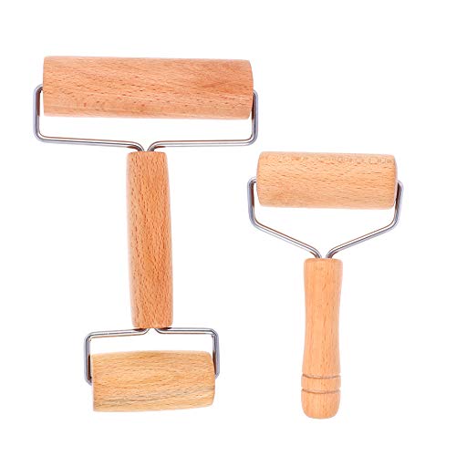 Limewie Lot de 2 rouleaux à pizza en bois pour pâtisserie, gâteau, pizza, cookie (forme en T et en H) Cover