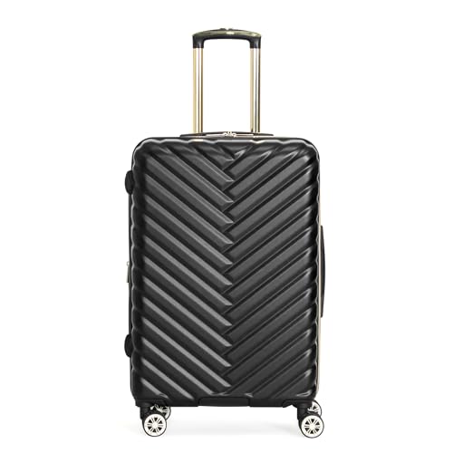 Image of Kenneth Cole REACTION Women's Madison Square Hardside Chevron Expandable Luggage, Black, 24-Inch Checked, Kenneth Cole Reaction Women's Madison Square Hardside Chevron Expandable Luggage