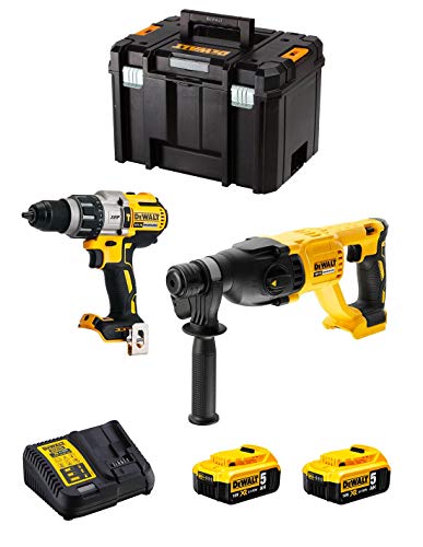 DeWALT Kit DWK222 (Taladro Percutor DCD996 + Martillo Perforador DCH133 + 2 Baterías de 5,0 Ah + Cargador + TSTAK VI)