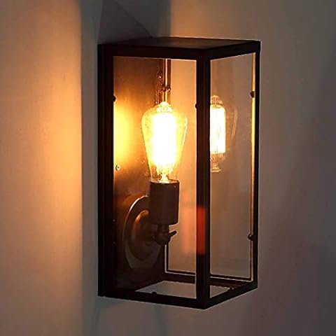 VOMI Wall Lamp E27 Vintage Iron Wall Light Rustic Industrial Style Corridors Restaurant Bar Stairway Lighting Country Style Hotel Dining Room Outdoor Lamp Antique Glass Cover
