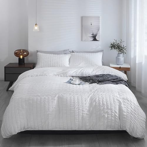 WHITE Super King Bed Size WAFFLE Print, Duvet Cover and Pillow Cases