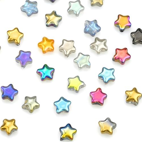 120 Stück Blaue Stern Glasperlen Mit Goldsand - 10mm Pentagramm Perlen Für Schmuck