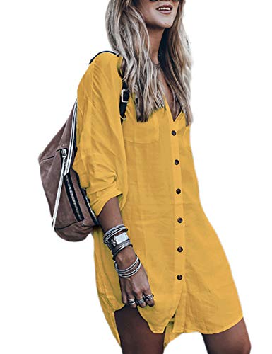 La Mejor Lista de Ropa Naranja - los preferidos. 47 Bsubseach Traje de Baño Sexy Blusa Casual Cubrir Bikini Kimono Verano Pareos de Blusa Casual Camisa para Mujer Naranja
