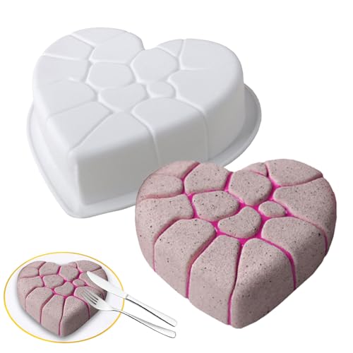 Tewzafiya Moldes de silicona para pasteles - Moldes de silicona para hornear pasteles | Corazón agrietado antiadherente Forma reutilizable Utensilios de cocina para chocolate, brownie, mousse