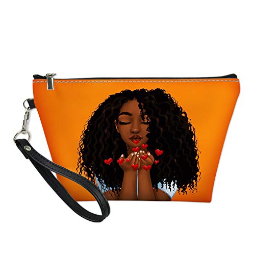 Freewander Portable Cosmetic Bag Waterproof Makeup Bag Large Capacity PU Leather Travel Case Zipper Clutch Birthday Gift (African Girl 7)