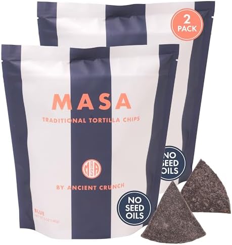 MASA Chips Blue Corn Tortilla Chips Cooked in Pure Beef Tallow- 2pk x 5oz