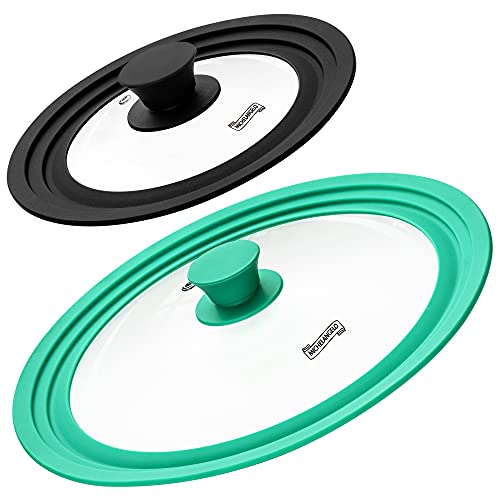 MICHELANGELO Universal Lid for Pots and Pans, Pot Lid & Pan Lid Universal Lids for Skillets, Glass Universal Pan Lid Cover, Replacement Lids for 6-12 Inch Frying Pan, 2 Pack-Black and Turquoise MICHELANGELO Universal Lid for Pots and Pans, Pot Lid & Pan Lid Universal Lids for Skillets, Glass Universal Pan Lid Cover, Replacement Lids for 6-12 Inch Frying Pan, 2 Pack-Black and Turquoise
