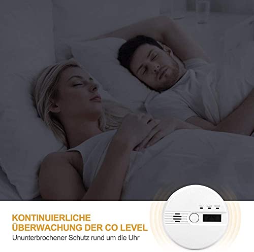 Kohlenmonoxid Warnmelder LCD Anzeige CO Melder 85Db Alarm Kohlenmonoxidsensor Kohlenmonoxid Melder mit Prüftaste Batteriebetrieb(ohne Batterien) GAS-96776