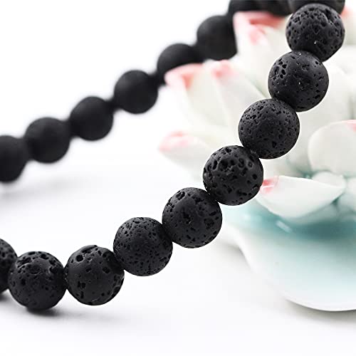 8mm Natural Gemstone Bracelet Round Beads Crystal Chakra Reiki Healing Elastic Stretch Stone Bracelets for Women Men 7 Inch (Black Lava)3