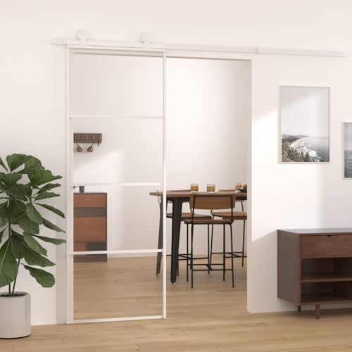 Mokuyary Puerta corredera ESG Vidrio y Aluminio 76x205 cm Blanco Puerta Corredera de Cristal para Baño Salón Sala de Estar Cocina