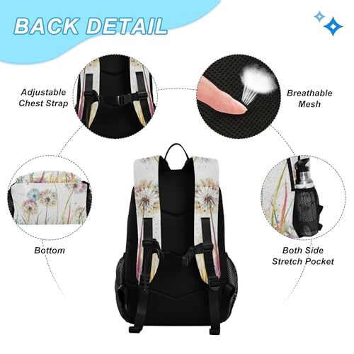 Watercolor Dandelions Flowers Backpack with Lunch Bag for Kids Boys Girls Travel School Backpack Set3