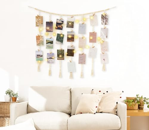 Guirlande lumineuse macramé et perles bois pour chambre ado - 4