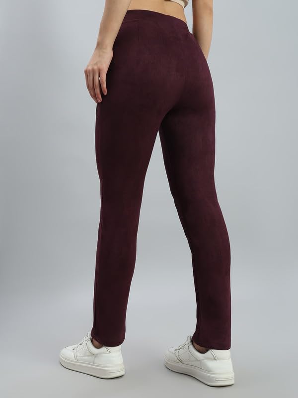 Image of GO COLORS Women Solid Mid Rise Suede Treggings