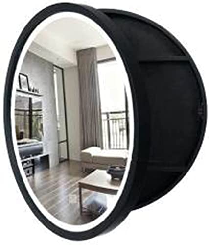 Mobiletto da Bagno con Specchio Illuminato a LED, Rotondo, in Legno, da Parete, con Interruttore Smart Touch, Completamente assemblato, Marrone, 70 cm