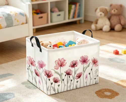 Image of Rectangular Valentines Basket for Women Girls Storage Bin Organizer Box Shelf Room Decor(Silk Flower)