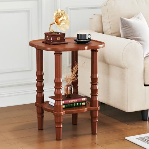 Image of Uniclinens Solid Wood End Side Table - Small Wooden Nightstand for Living Room Bedroom, Retro Brown
