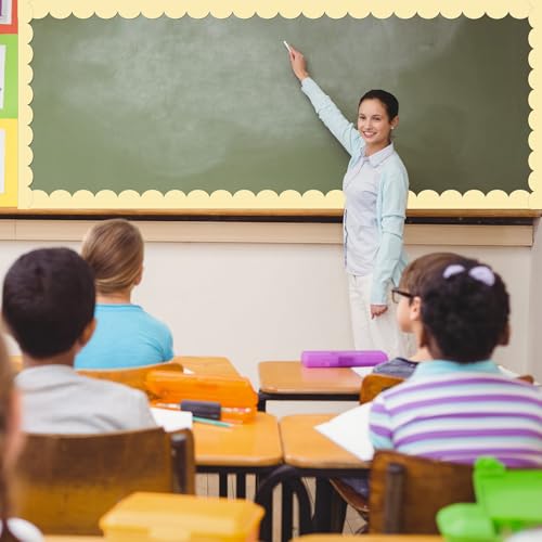 Image of 65 ft Yellow Scalloped Bulletin Board Borders Pastel Classroom Border Trim Colorful Borders Stickers Rolled Decorations for Classroom School Office Home Chalkboard Whiteboard Cork