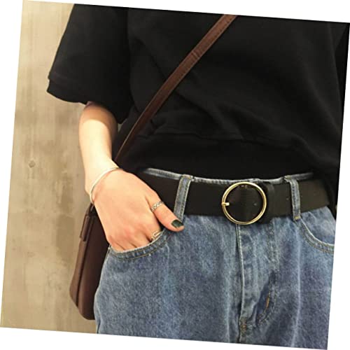 2Pcs Classic Women Jeans Waist Belt with Retro Round Buckle Fashionable Black Waistband for Casual Outfits for Ladies2