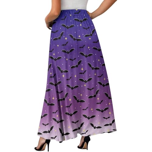 Women Long Skirts Dress Summer A Line Swing High Waisted Elastic Band Skirts with Pockets2