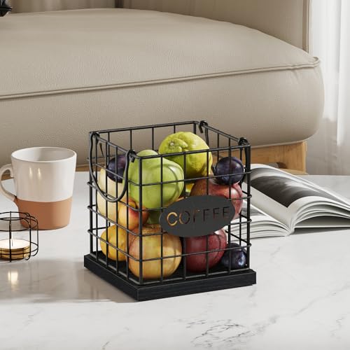 Image of YINMIT K Cup Holder Organizer, Sturdy Coffee Pod Holder Organizer, 35 Kcup Large Capacity Storage Basket for Kitchen Counter and Office Desktop (Black-Square with Handle)
