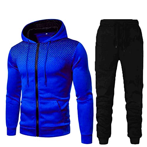 Pantalones de moda Traje de los hombres de la aptitud con los puntos con capucha Deportes casuales y sudadera de invierno para hombres conjuntos de trajes de traje delgado, azul, XXXL