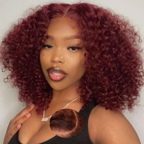 Beauty Forever 8inch Curly Glueless Wigs Human Hair 7X5 Bye Bye Knots Wear and Go Bob Wig with Reddish Brown,Pre Plucked Pre Cut HD Lace Short Curly Wig for Women 150% Density 33B Color
