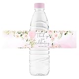 URROMA 50Pcs Pink Floral Wedding Water Bottle Labels Flowers Pattern Bottle Stickers Drinks Wrappers for Bridal Shower Party Favors Decor Supplies