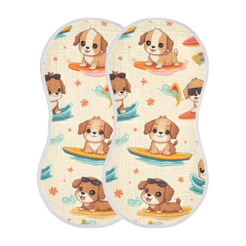 Bolaz Baby Burp Cloths 2 Pack,Surfboard Dog Pattern,Feeding Cloths Face Towel Super Absorbent Soft Cotton Burping Rags Feeding Bibs