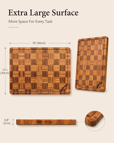 Tabla de cortar de bambú 18" x 12" con mango y surcos miniatura 5