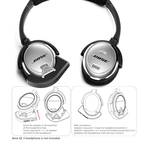 YOCOWOCO aptX Wireless Bluetooth 5.0 Adapter for Bose QuietComfort 3 QC 3 with Mic/Volume Control, Black - Image 2