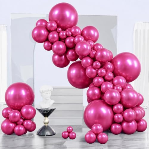 PartyWoo Metallic Hot Pink Balloons 140pcs Dark Pink Magenta Fuchsia Color