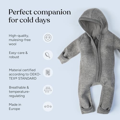 Ehrenkind® WALKOVERALL | Baby Wollwalk-Overalls aus Merino Schurwolle mit Reißverschluss | Walk Wolle Woll-Anzug für Kleinkind und Baby | Waldgrün Gr. 50-56