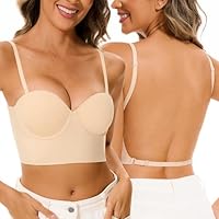 Zekeylin Soutien Gorge Dos Nu - Invisible sans Coutures à Léger RembourrageGorge Dos Transparent Multiples et Convertibles Soutien(Nude, 80C)