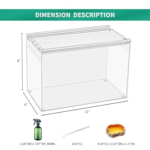 Kakooti A02-1-US Reptile Terrarium Kit,11 Inch*6 Inch*8 Inch Reptile Breeding Box, Magnetic Acrylic Enclosure,For Tarantula,Hermit Crab,Jumping Spider,Iguana,Leopard Gecko,Bearded Dragon thumb #1