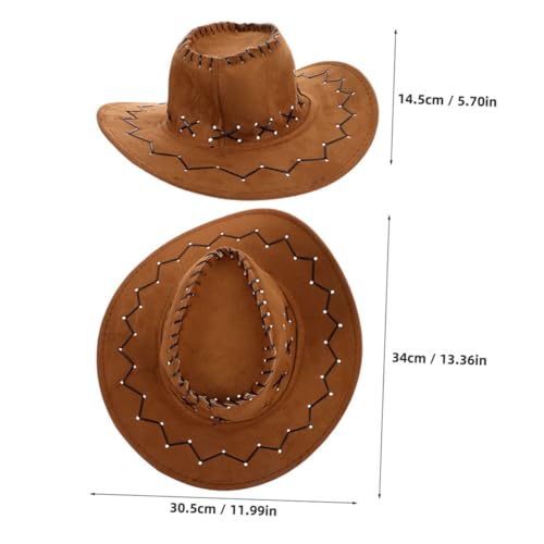 2pcs Cowboy Hat Wide Brim Fedora with Chin Strap for Boys and Stylish Sun Protection Western Hat for Cosplay and Outdoor Fun Chocolate2