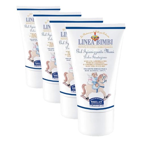 Helan, Linea Bimbi Bio, Gel Hidroalcohólico Niño, Desinfectante, Hidratante, Purificador - Gel de Manos para Niños Enriquecido con Áloe Vera, Manzanilla y Caléndula BIO - Formato de Bolsillo 50 ml