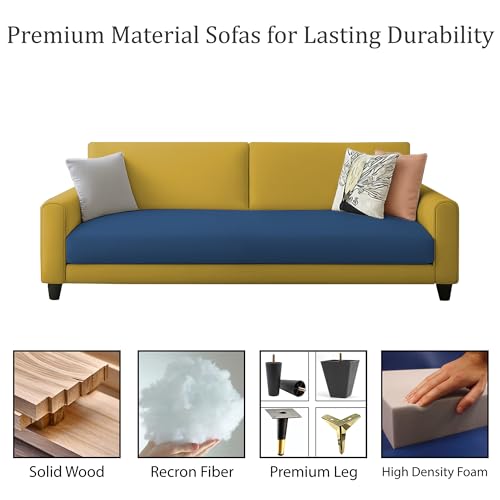 Image of Kathleen 3 Seater Sofa Set for Living Room - Foldable Convertible Couch Furniture for Home, Office or Guest Use, Modern Designer Stylish Comfortable (Blue Yellow)