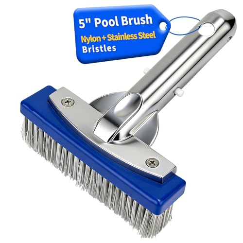 5-Inch Pool Brush Head - Combo Nylon & Stainless Steel Wire Bristles Heavy Duty Metal Pool Brushes for Extra Scrubbing Power for Cleaning Inground Pool Tiles Concrete Walls Floor Steps Corners