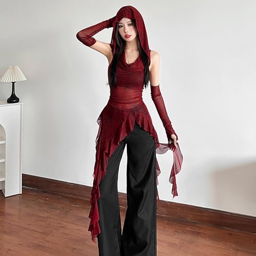 Hoodies Vest Top for Women Y2k Wasteland Rogue Medieval Tops Sleeveless Going Out Hooded Tops Streetwear3