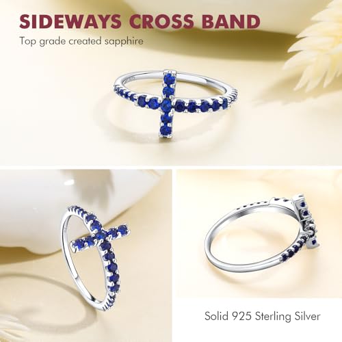 DAYBYDAY Cross Ring for Women 925 Sterling Silver Black Moissanite/Blue Sapphire Sideways Cross Rings Half Eternity Stackable Anniversary Wedding Bands Christian Religious Jewelry4