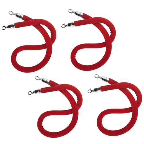 4 Barreras De Cuerda De Terciopelo, Cuerda De Terciopelo Rojo con Ganchos Pulidos, Cuerda De Control De Multitudes para Alfombras Rojas, Fiestas Y Bodas, Cuerda De Seguridad Gruesa para Colas (Color: