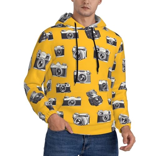 Hoodies For Men - Vintage Camera Yellow Print Long Sleeve Casual Men'S Hoodies & Sweatshirts Pullover With Pocket